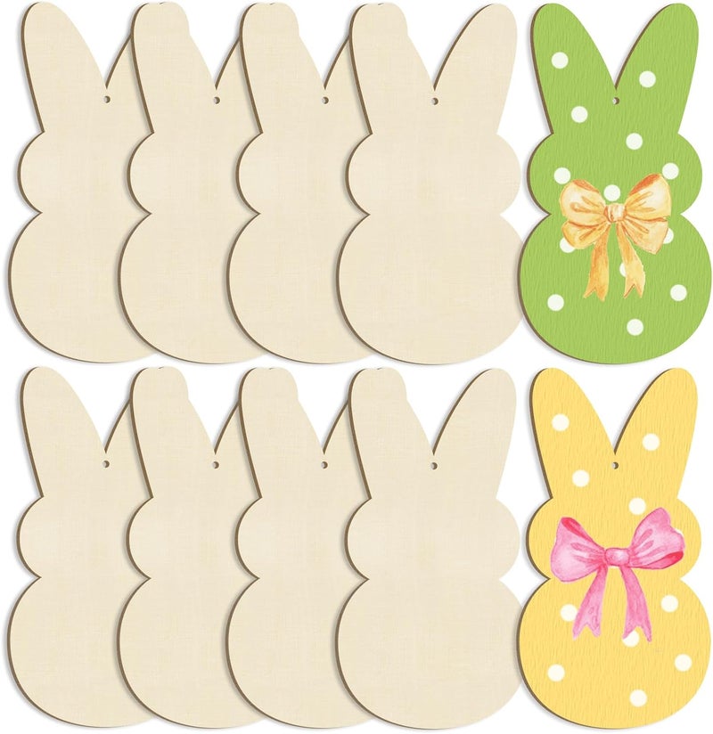 Sophena Large Size 7 inch Wooden Easter Ornaments to Paint, Wooden Rabbit Bunny Happy Easter Cutouts DIY Blank Unfinished Round Spring Wood Discs Ornament for Crafts Hanging Decorations 10PCS - Image 1
